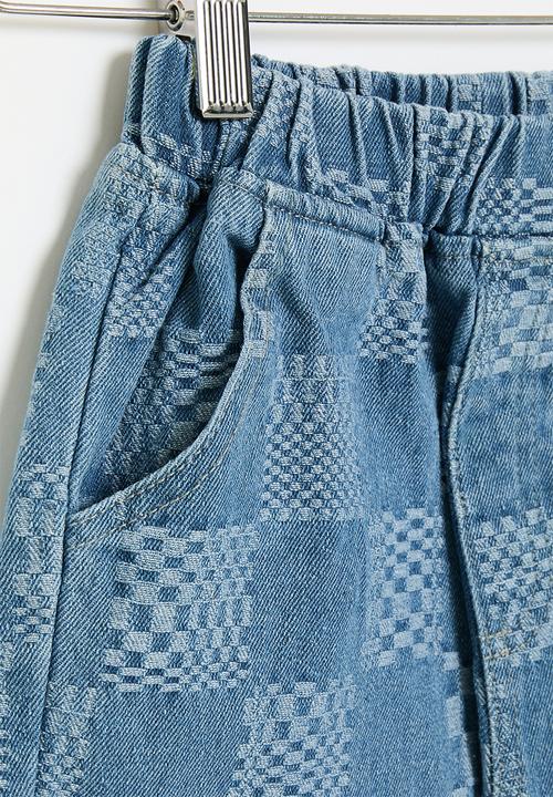 Pop Candy - Checkered denim shorts - stone wash