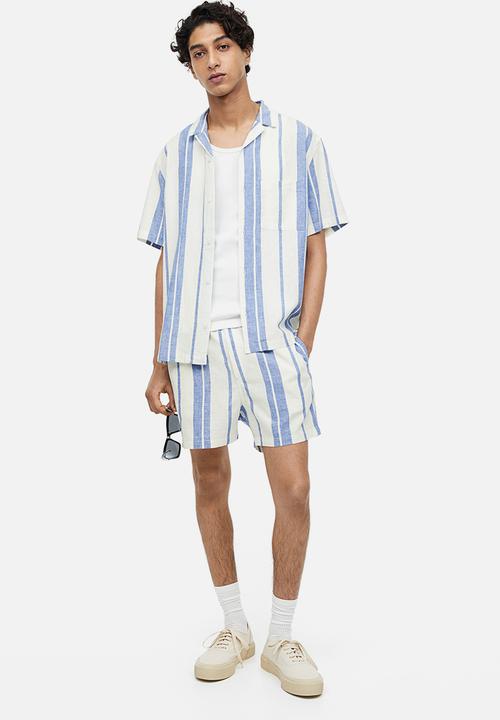 H&M - Regular fit linen-blend shirt - cream/blue striped