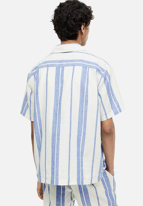 H&M - Regular fit linen-blend shirt - cream/blue striped