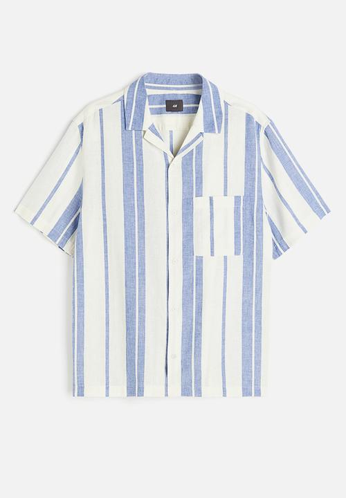 H&M - Regular fit linen-blend shirt - cream/blue striped