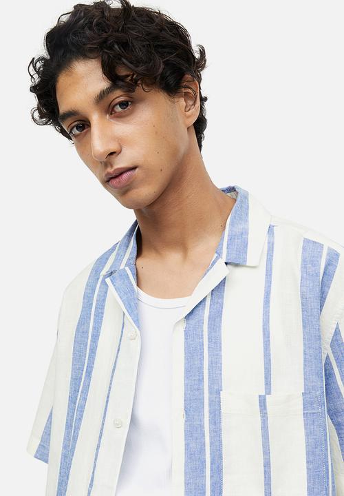 H&M - Regular fit linen-blend shirt - cream/blue striped