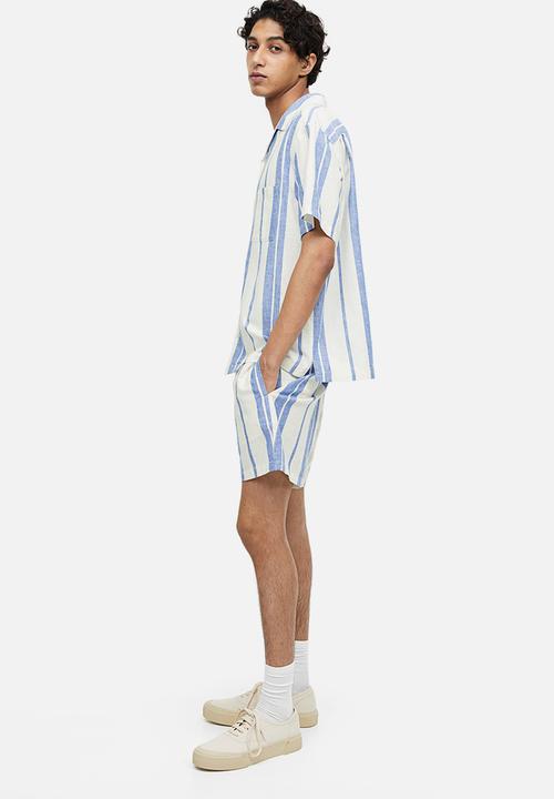 H&M - Regular fit linen-blend shirt - cream/blue striped