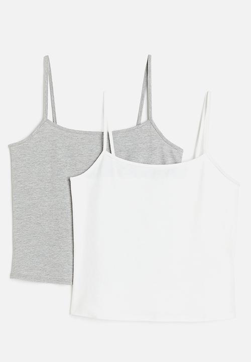 H&M - 2-pack strappy tops - light grey marl/white 