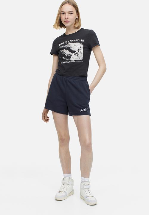 H&M - Printed cropped top - black surfer