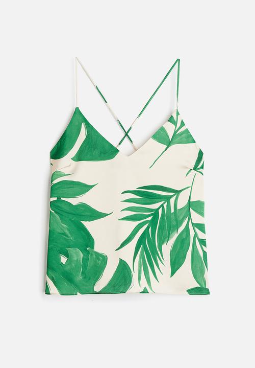 H&M - Satin cami top - beige & green