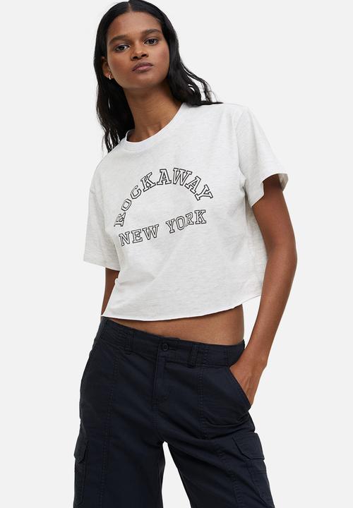 H&M - Cropped printed t-shirt - grey