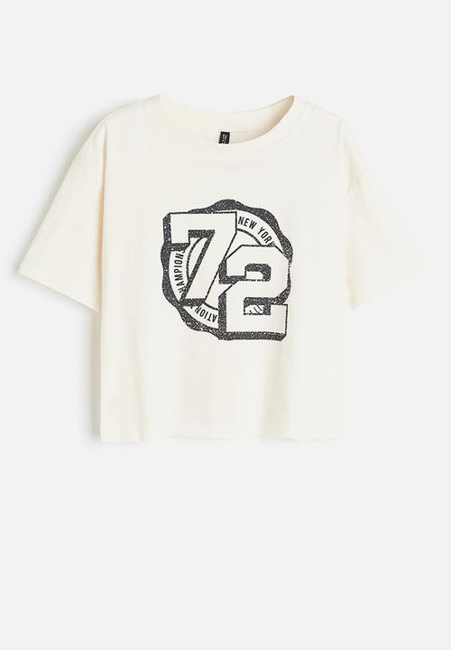 H&M - Cropped printed t-shirt - cream 
