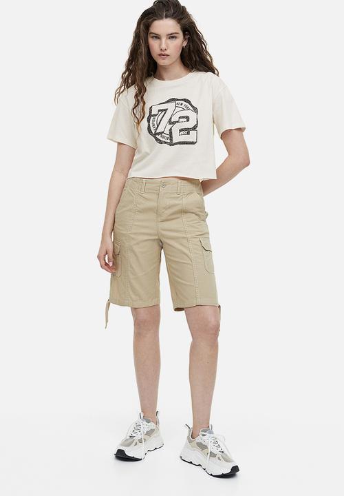 H&M - Cropped printed t-shirt - cream 
