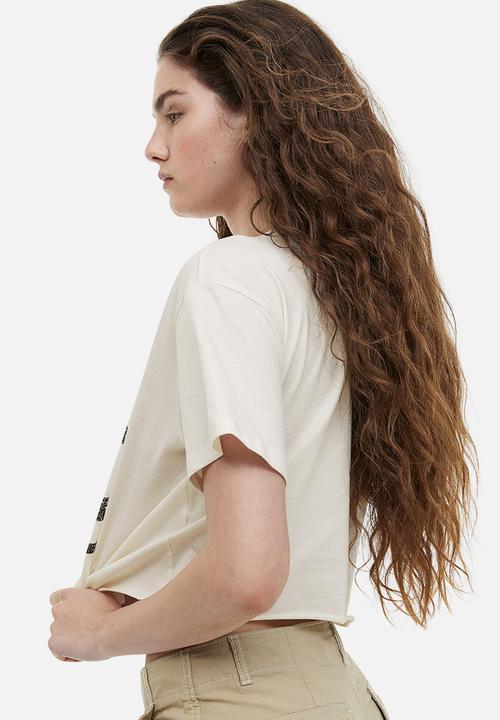 H&M - Cropped printed t-shirt - cream 