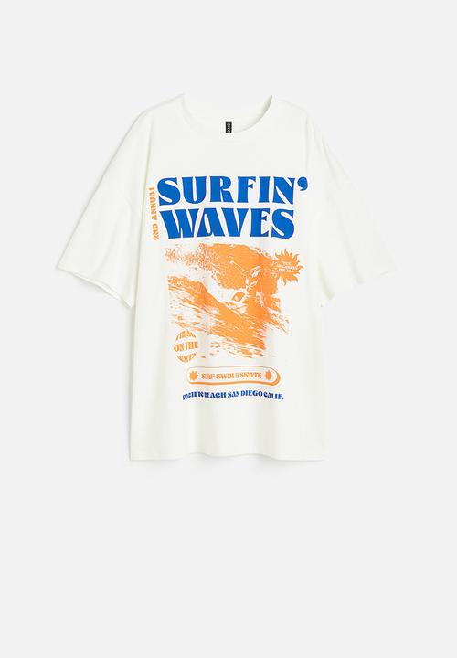H&M - Oversized printed T-shirt - white surfin' waves 