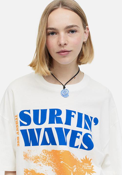 H&M - Oversized printed T-shirt - white surfin' waves 