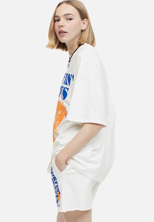 H&M - Oversized printed T-shirt - white surfin' waves 