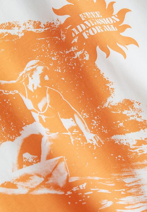H&M - Oversized printed T-shirt - white surfin' waves 
