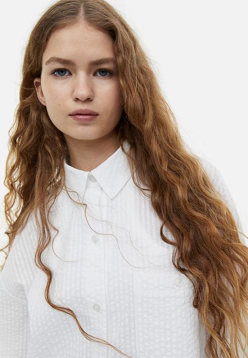 H&M - Oversized seersucker shirt - white