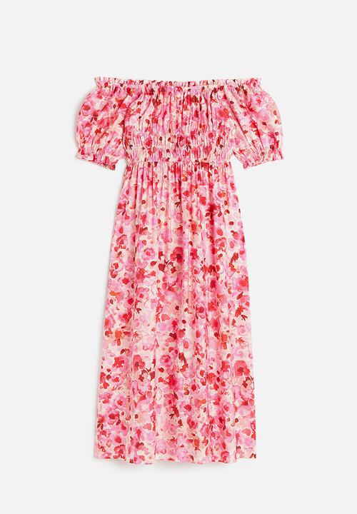 H&M - Off-the-shoulder dress - light pink floral 