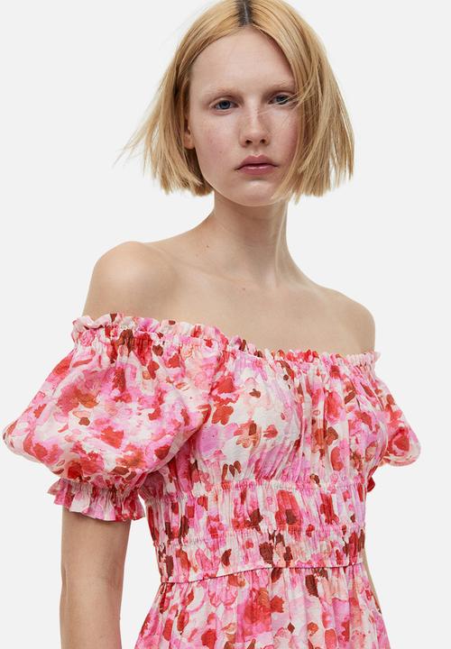 H&M - Off-the-shoulder dress - light pink floral 