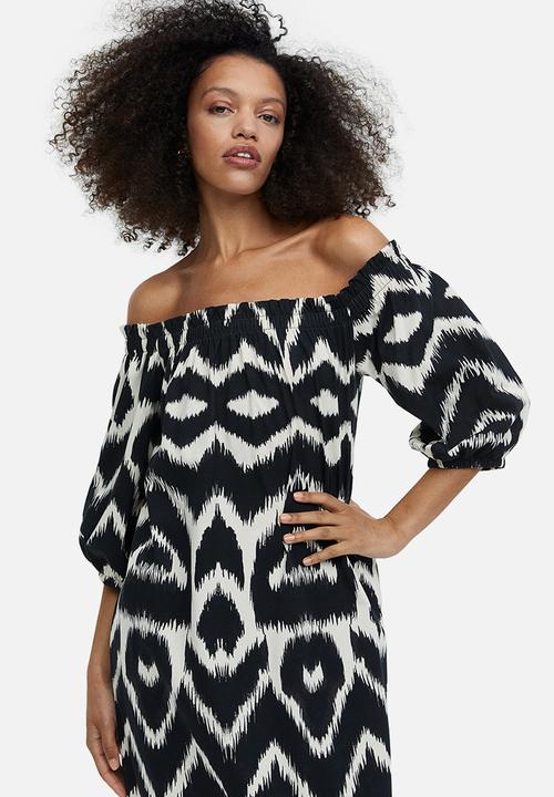 H&M - Off-the-shoulder dress - black patterned