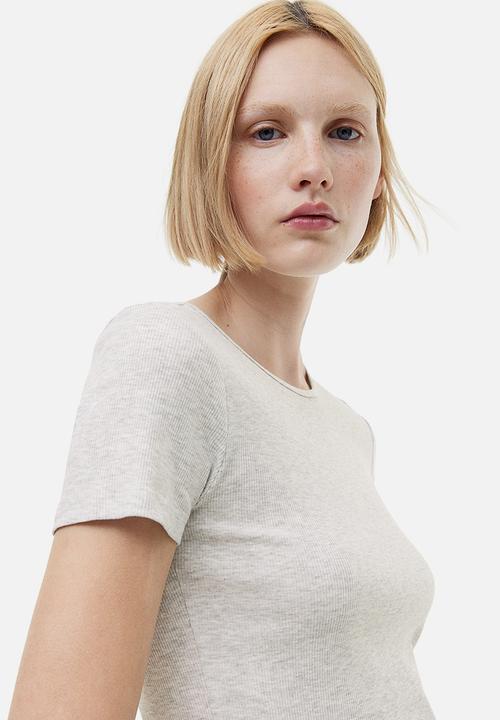 H&M - Ribbed T-shirt - light grey marl