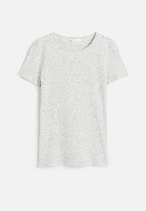 H&M - Ribbed T-shirt - light grey marl