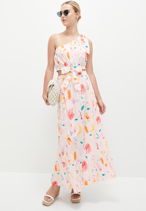MILLA - Asym fit and flare with side cutout - painterly floral
