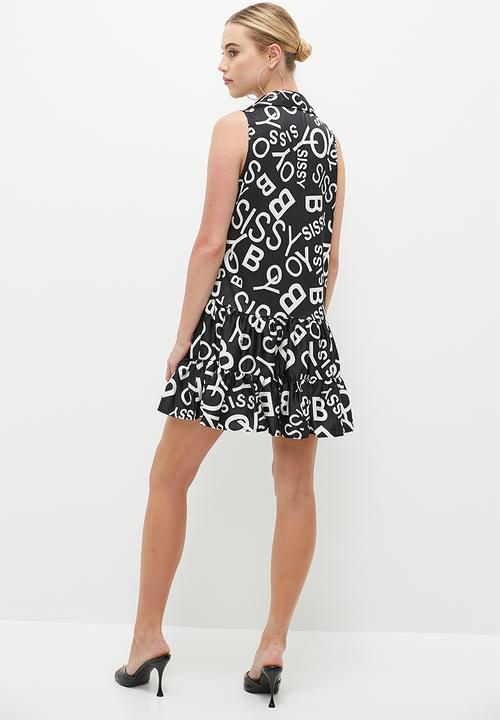 SISSY BOY - Tier and now: sleeveless printed satin dress with tiers - black & whit