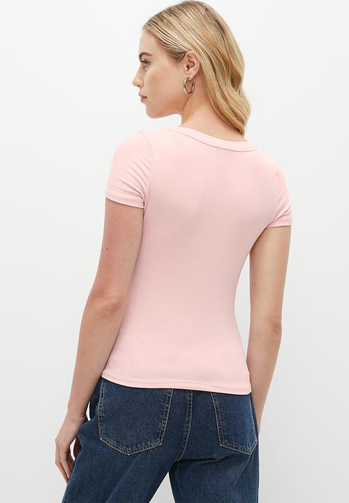 Cotton On - Staple Rib Mid Scoop Short Sleeve Top - Chalk Pink