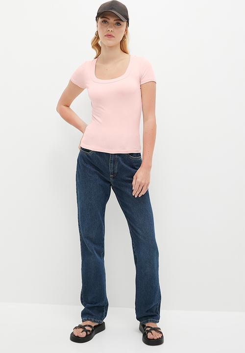 Cotton On - Staple Rib Mid Scoop Short Sleeve Top - Chalk Pink