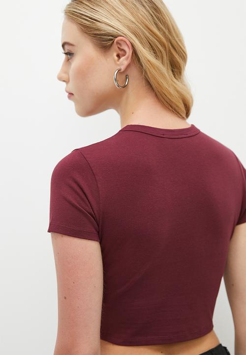 Cotton On - Micro Crop Tee - Deep Garnet