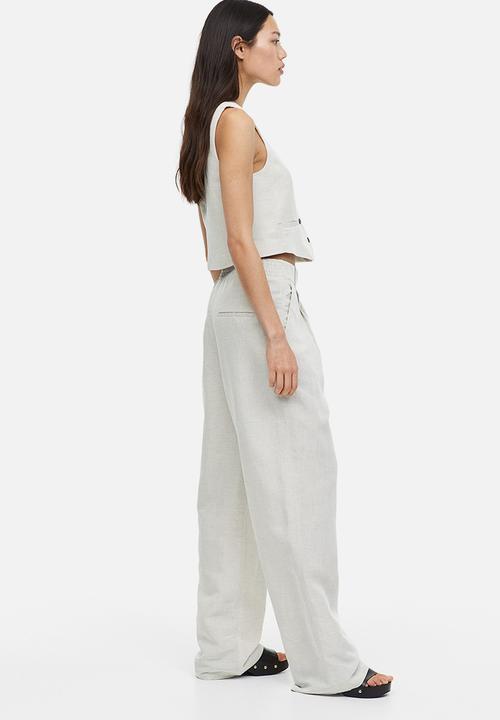 H&M - Wide linen-blend trousers - beige