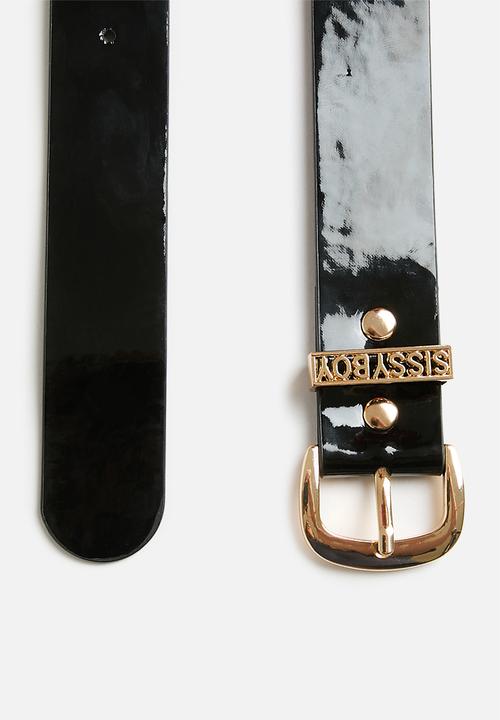 SISSY BOY - Patent belt with branded loop-black