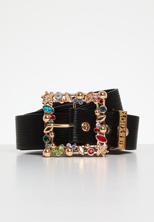 SISSY BOY - Multi colour gem buckle belt - black