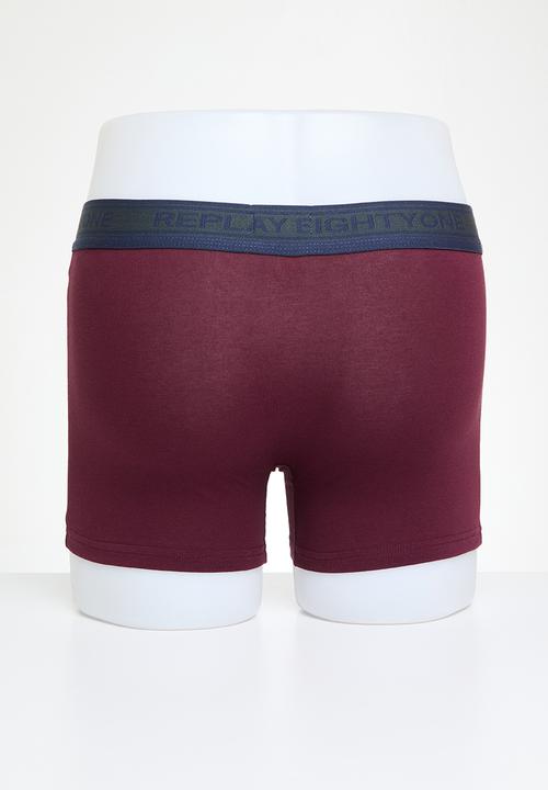Replay - Replay boxer Logo & Contrast Piping 2pk - Inglese dark blue & Bordeaux