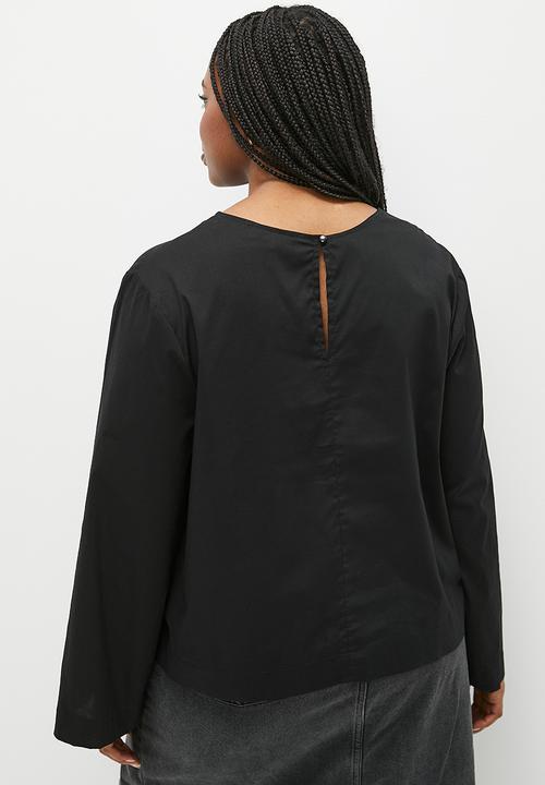 Superbalist - Asym frill wide sleeve shell - black