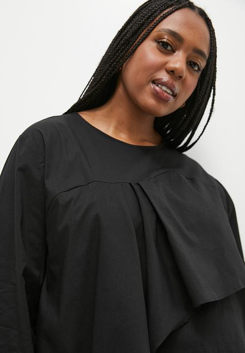 Superbalist - Asym frill wide sleeve shell - black
