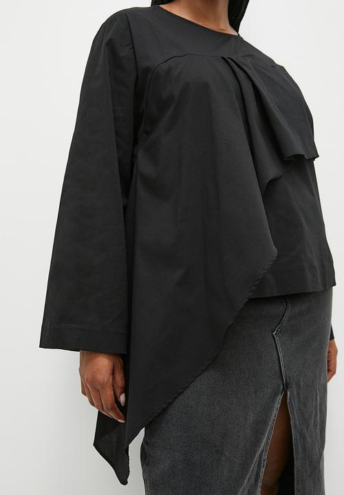 Superbalist - Asym frill wide sleeve shell - black
