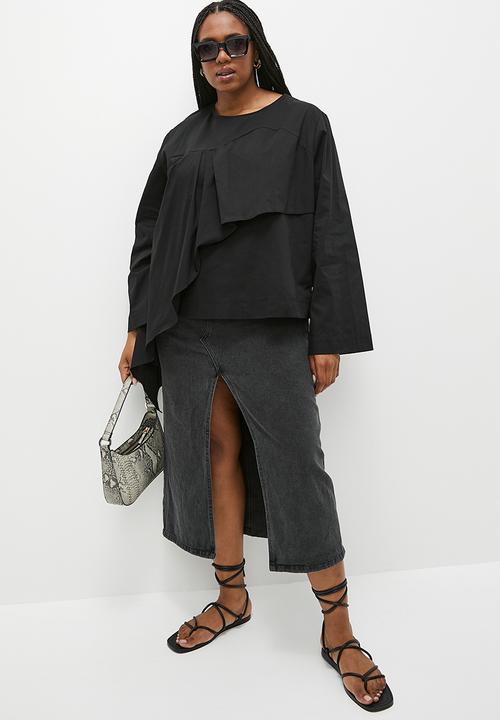Superbalist - Asym frill wide sleeve shell - black