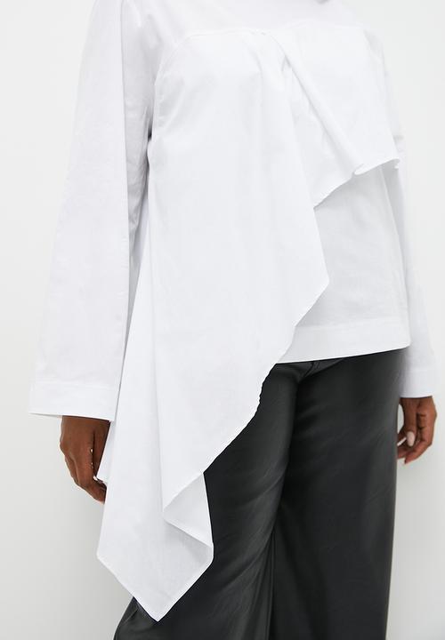 Superbalist - Asym frill wide sleeve shell - white