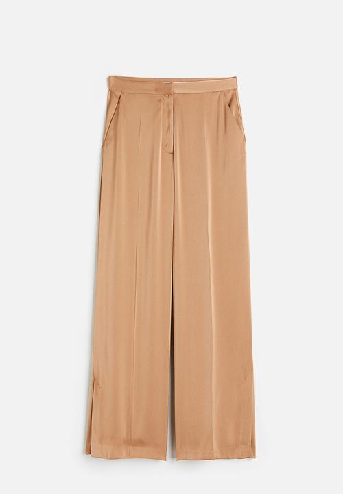H&M - Wide satin trousers - dark beige