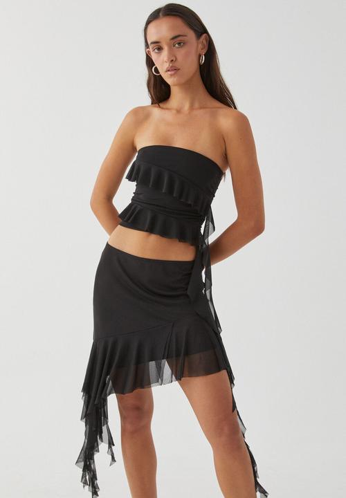 Supré  - Giselle asymmetric mesh skirt - black