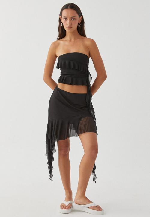 Supré  - Giselle asymmetric mesh skirt - black