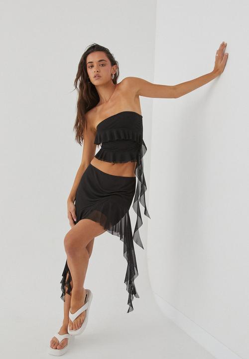 Supré  - Giselle asymmetric mesh skirt - black