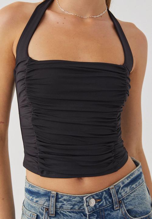 Supré  - Summer ruched halter top -  black