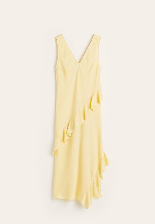 H&M - Flounce-trimmed dress - light yellow 