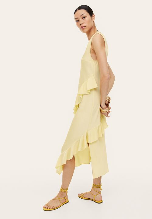 H&M - Flounce-trimmed dress - light yellow 