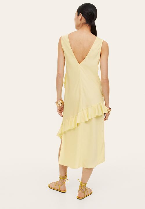 H&M - Flounce-trimmed dress - light yellow 