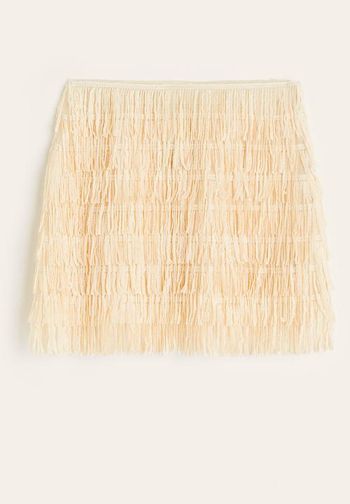 H&M - Sequin-fringed skirt - light beige