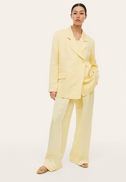 H&M - Double-breasted linen-blend blazer - light yellow