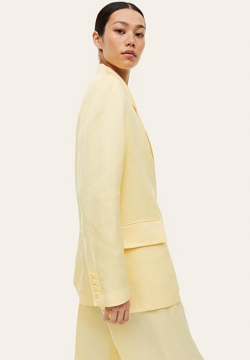 H&M - Double-breasted linen-blend blazer - light yellow