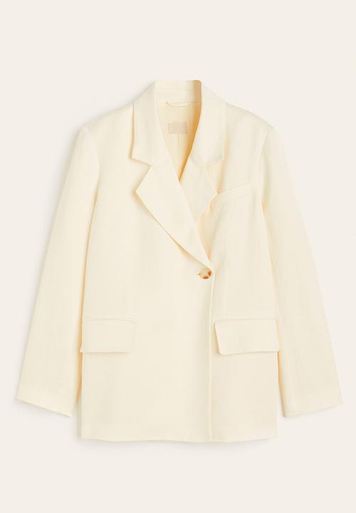 H&M - Double-breasted linen-blend blazer - white