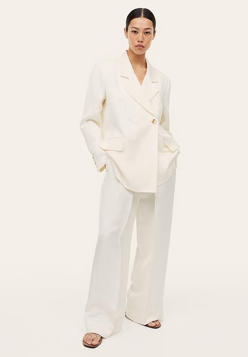 H&M - Double-breasted linen-blend blazer - white